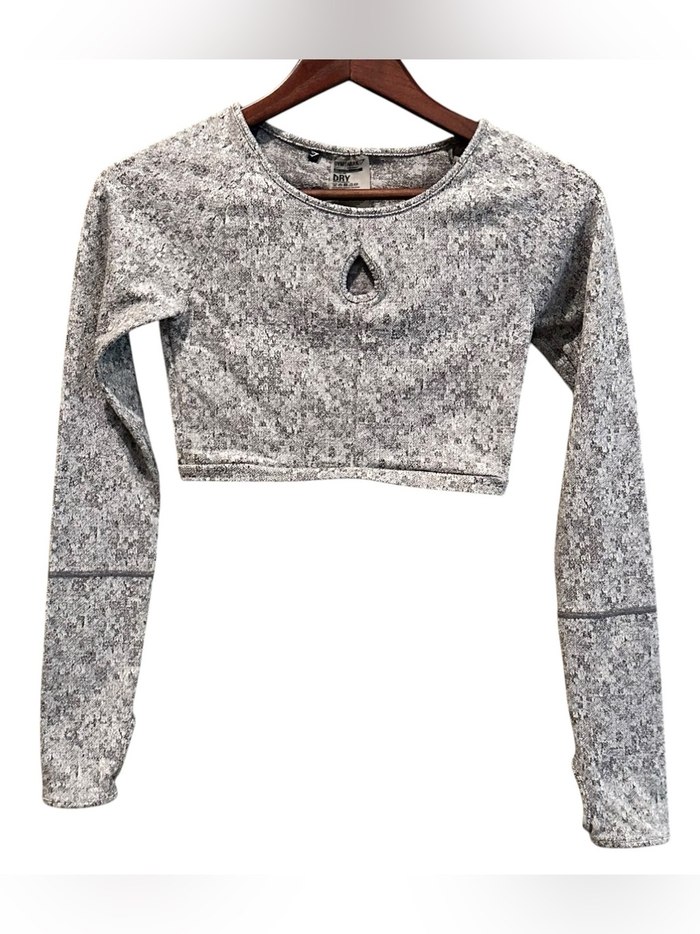 Gymshark Fleur Texture Gray Marled DRY Crop Long Sleeve Top Thumbholes Womens XS